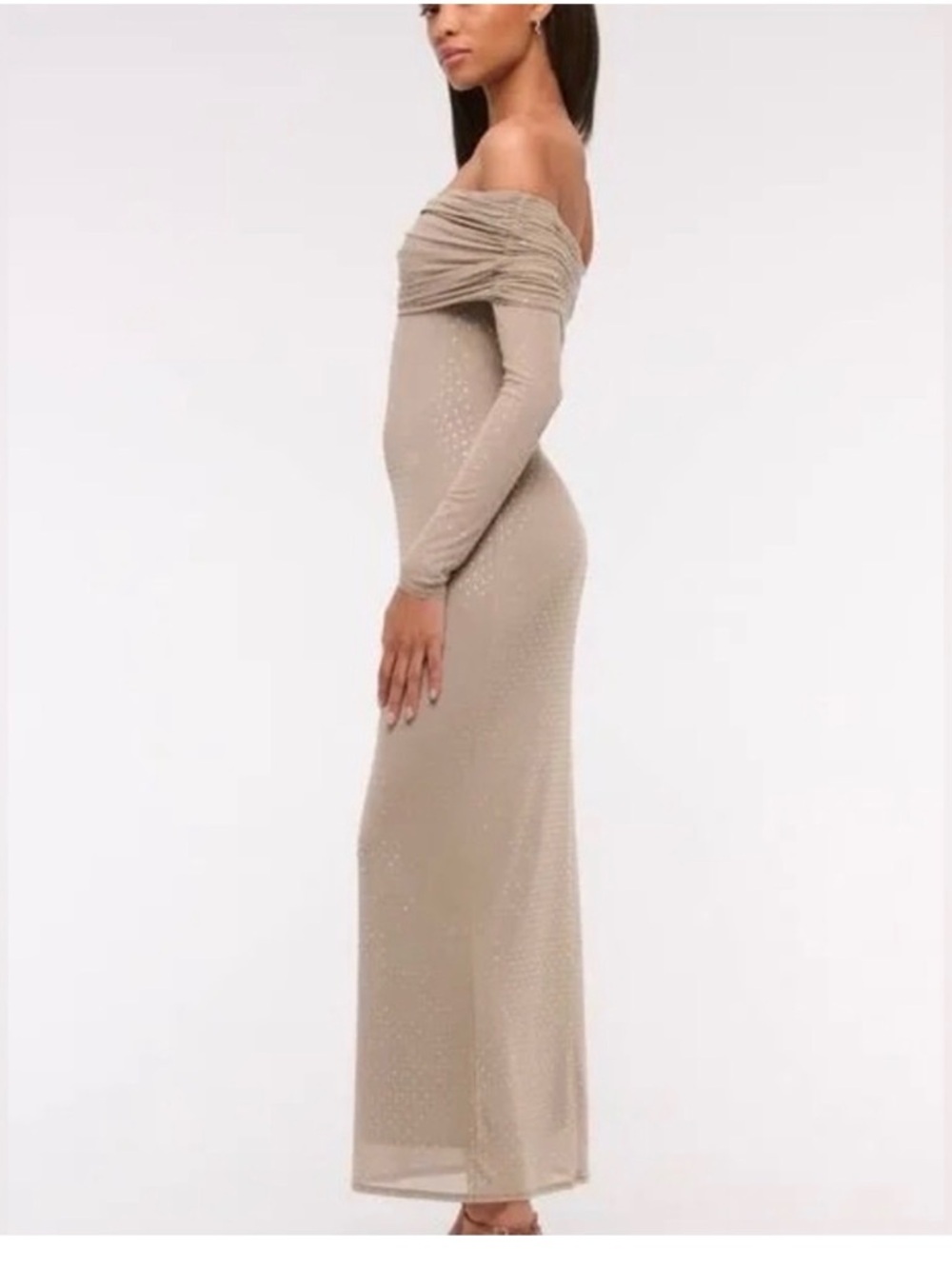 Abercrombie & Fitch One-Shoulder Long Sleeve Evening Gown in Taupe